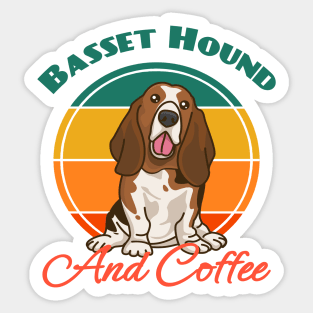 Basset Hound And Coffee Dog puppy Lover Cute Sunser Retro Sticker